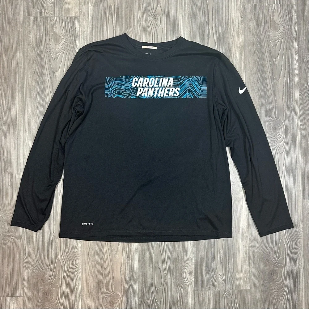 Nike Carolina Panthers Dri-Fit Long Sleeve Shirt Size XL Black Blue NFL Football